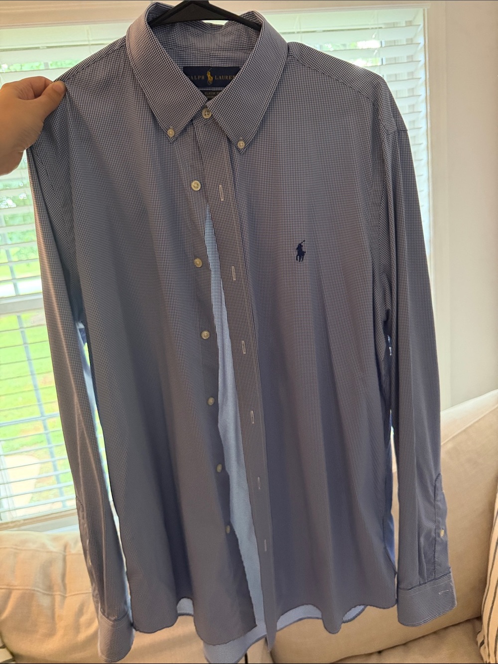 Ralph Lauren Blue Microcheck Button-Down Dress Shirt